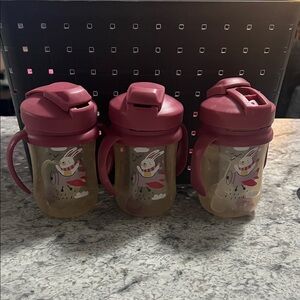 Set of 3 Pink Bunny Kids' Sippy Cups